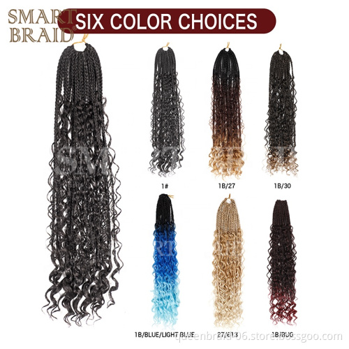 Goddess Box Braids Crochet Hair 18 Inch Faux Locs Crochet Hair Three Braids with Curly Hair in Middle and Ends Synthetic Braids